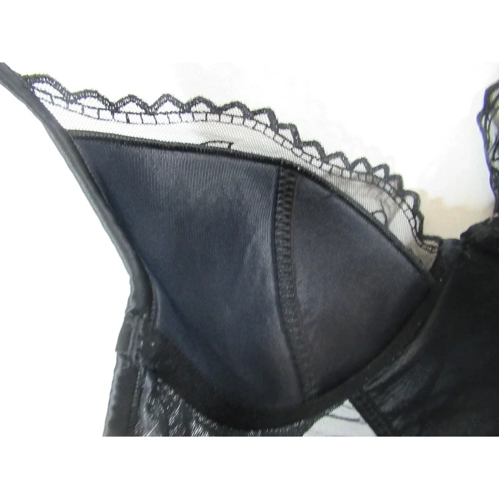 Victoria's Secret Merrywidow Slip with Garters 36C Black Open Bottom Very Sexy